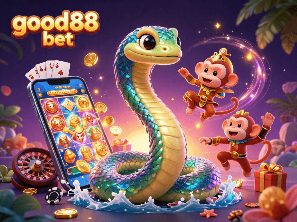 Experience the excitement of good88 bet with a vibrant scene filled with casino-themed characters and elements.
