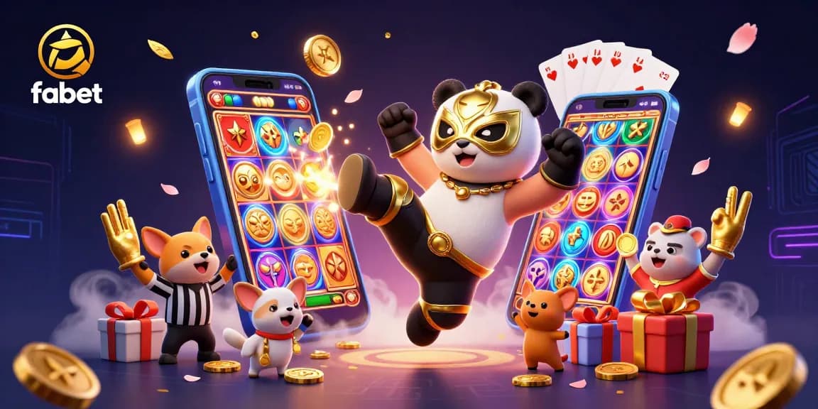 Experience the excitement of fabet with a dynamic panda wrestling scene full of casino elements.