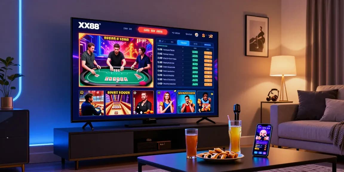 Online gaming at XX88.se.net with exciting casino interface and sports betting in a cozy living room.