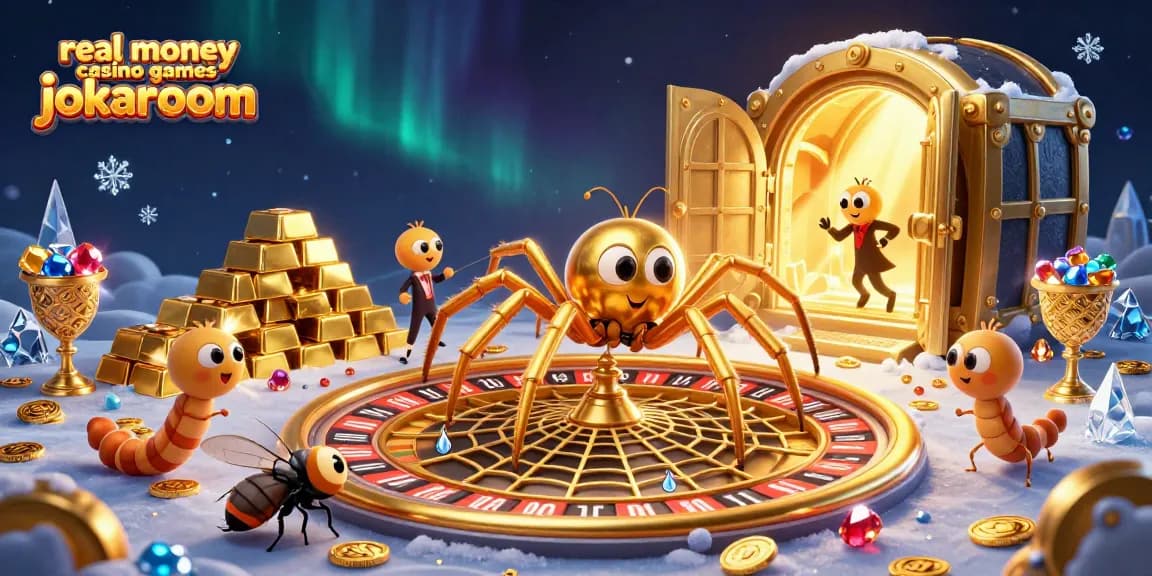 Engage with real money casino games Jokaroom in a vibrant casino-themed digital illustration.