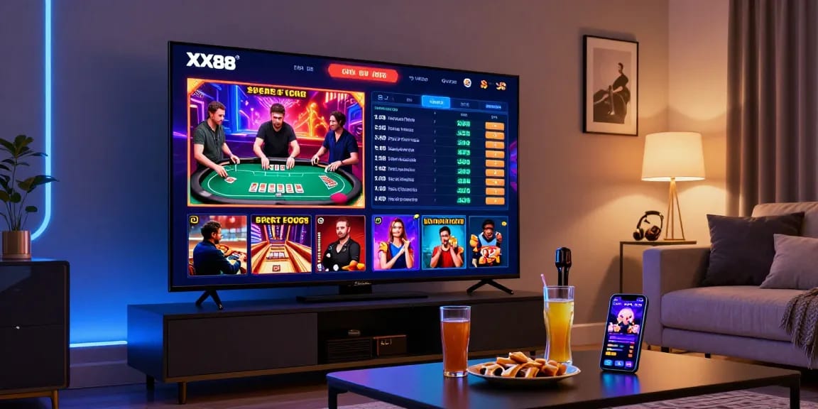 Online gaming at XX88.se.net with exciting casino interface and sports betting in a cozy living room.
