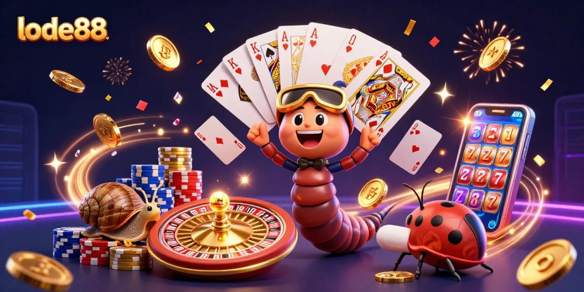 Lode88 showcases vibrant 3D characters engaging in animated casino fun, depicting a unique gambling atmosphere.