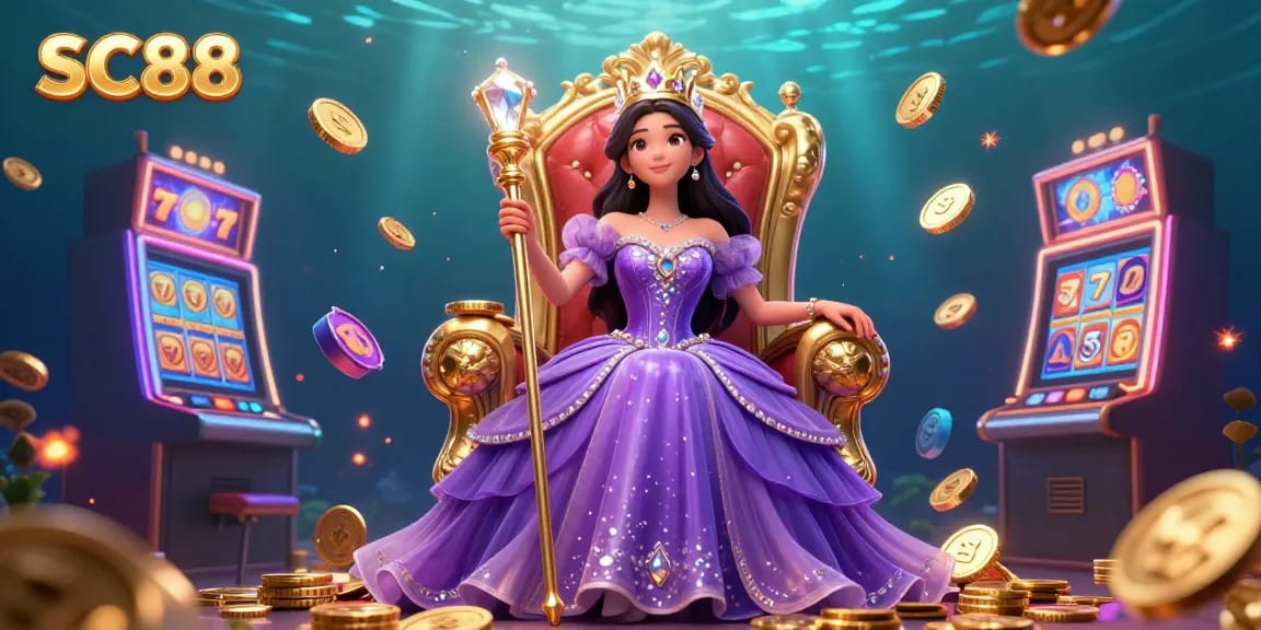 Experience SC88's vibrant slot games with a royal-themed illustration showcasing casino excitement and luxury.
