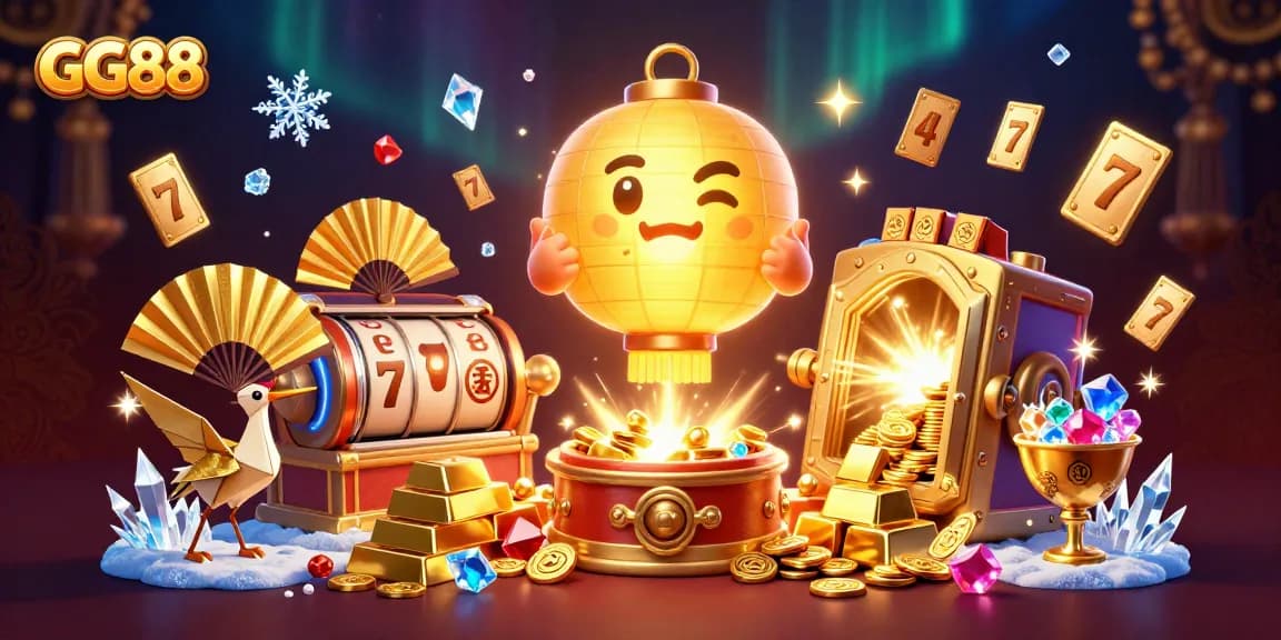Experience golden luck with GG88's vibrant casino adventure, showcasing unique game symbols and treasures.