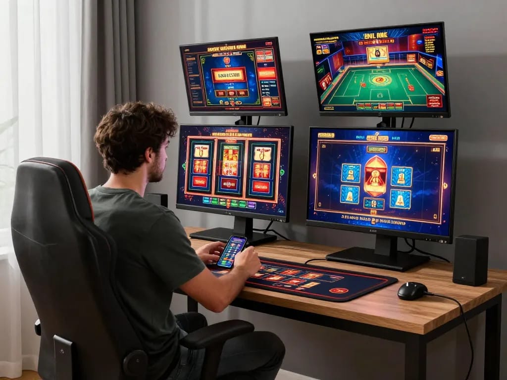 Engaged player strategizing on gg88live with multiple engaging casino games displayed on screens