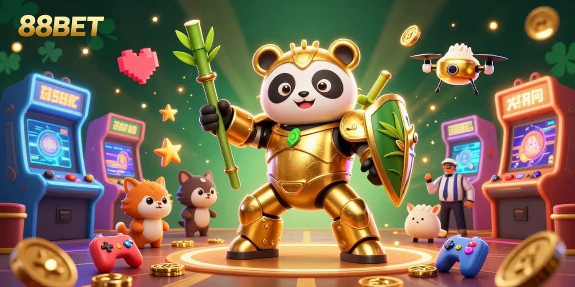 Experience thrilling gaming with 88BET in a vibrant 3D casino scene filled with action.