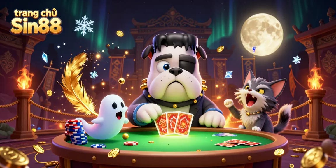 Engaging gameplay at trang chủ Sin88 with a lively, colorful 3D scene featuring unique characters and casino elements.