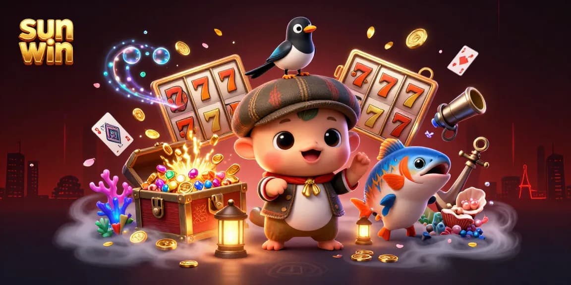 Experience the sun win excitement with a playful cartoon scene of baby Nessie and slot elements.