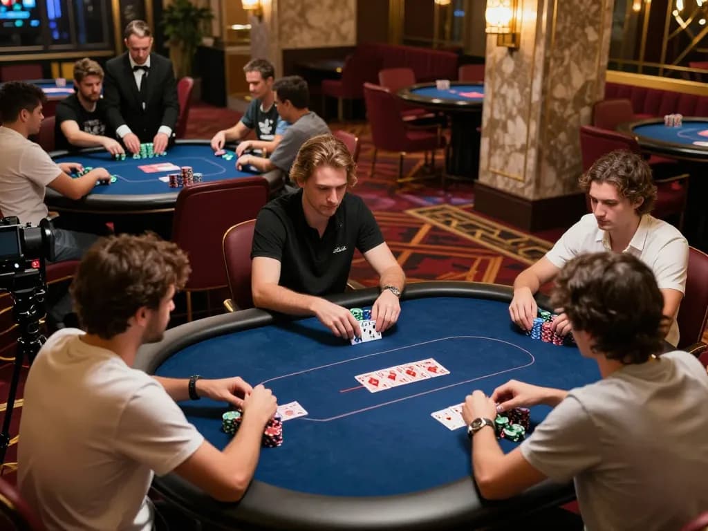 Experience the thrill of poker gameplay at FA88 casino with intense player focus and strategic action.