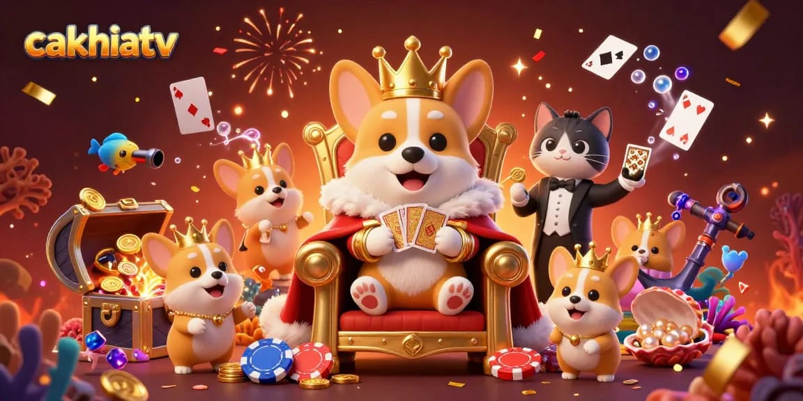 Cakhiatv rules the realm of online gaming with a royal corgi and dazzling treasures.