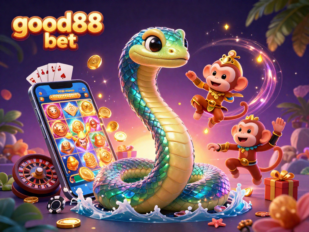 Experience the excitement of good88 bet with a vibrant scene filled with casino-themed characters and elements.