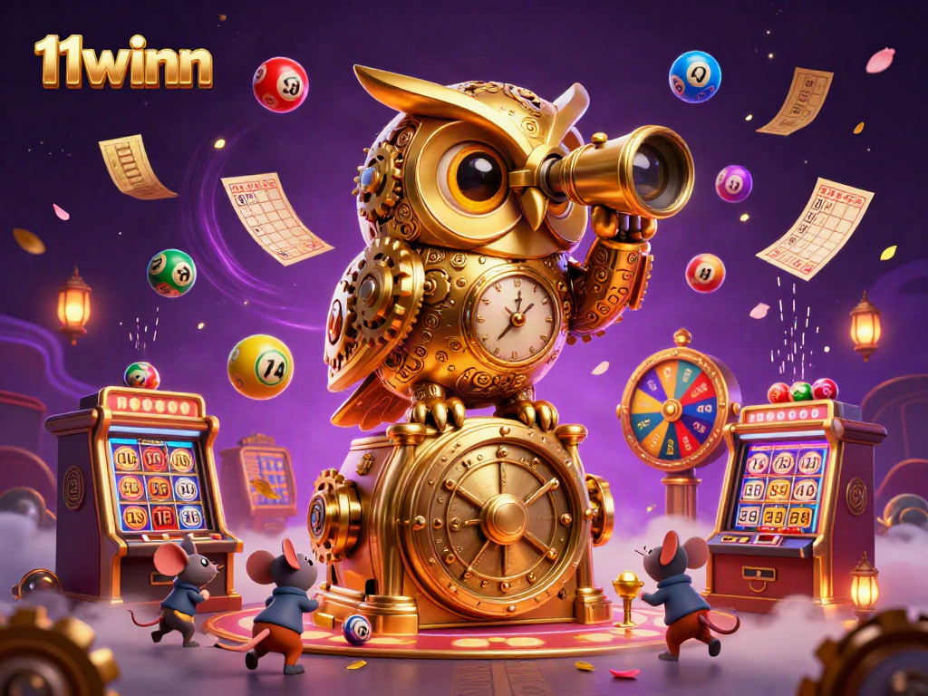 Experience dynamic gaming action with 11winn's vibrant casino scene featuring a golden owl and lively characters.