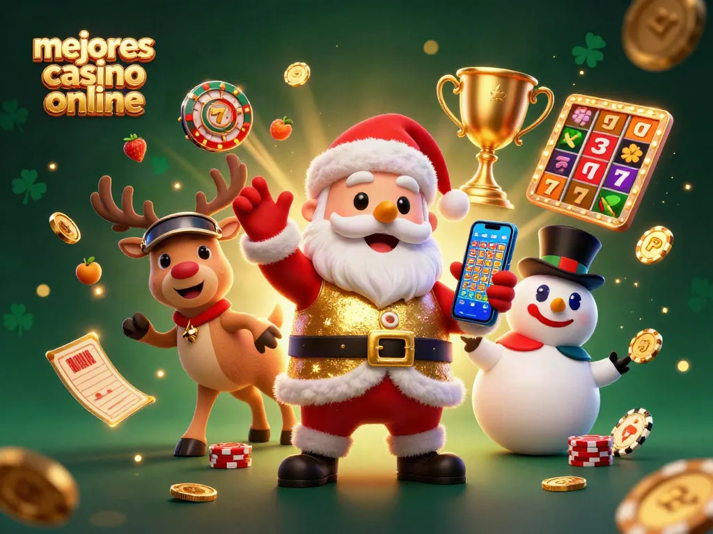 Gira los jackpots en los mejores casinos online mientras Santa, su reno y un muñeco de nieve celebran.