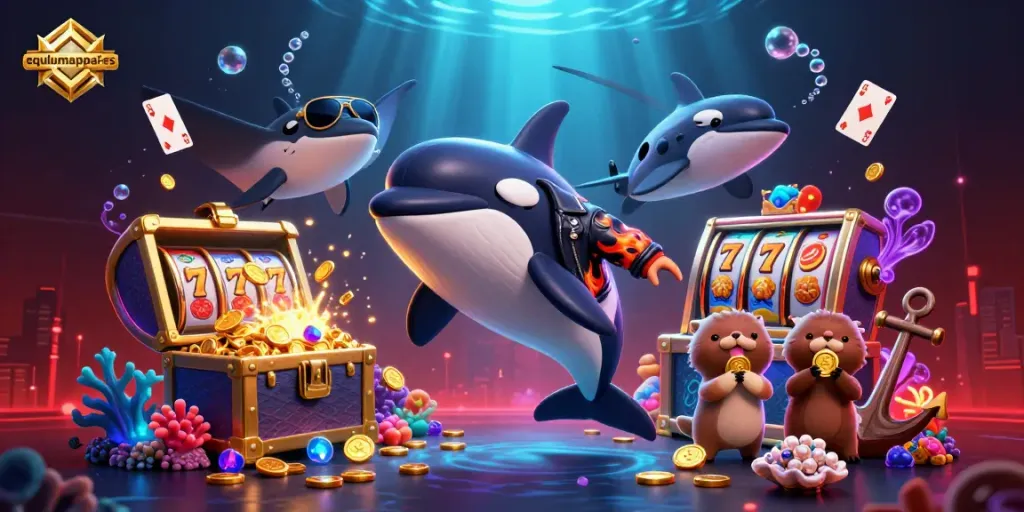 Engage with equlumappai-es' thrilling casino adventure illustrated with vibrant underwater characters.