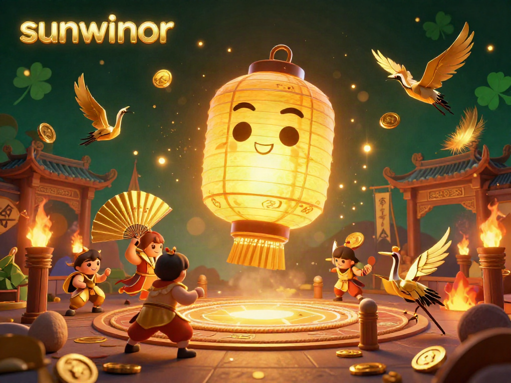 Experience the thrill of winning at sunwinor with dynamic casino gameplay illustrated by glowing lantern spirits.