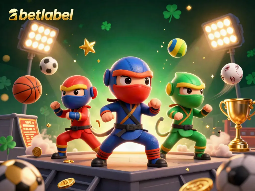 Experience thrilling gameplay at betlabel with a dynamic scene of ninja chameleons showcasing skills amidst vibrant sports betting elements.