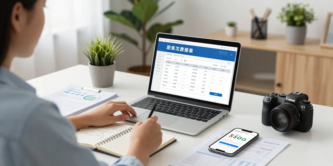 Calculating cuota hipoteca in a modern home office setting with financial documents and laptop.