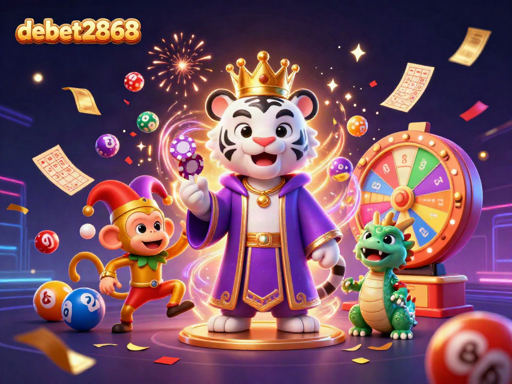 Wager with debet2868 and win big surrounded by exciting casino elements in a vibrant 3D scene.
