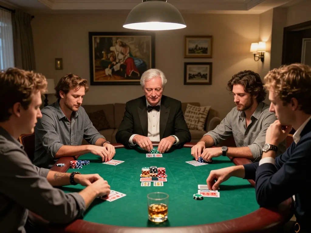 Players engaged in a strategic poker game at home, showing GG88 com app on a smartphone for easy betting access.