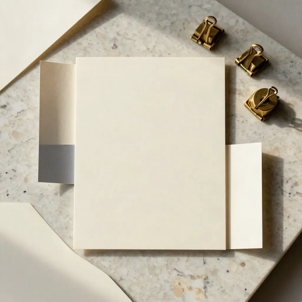 Tarjetas y separadores en una composición de mapa de contenidos, sobre piedra clara y luz suave.