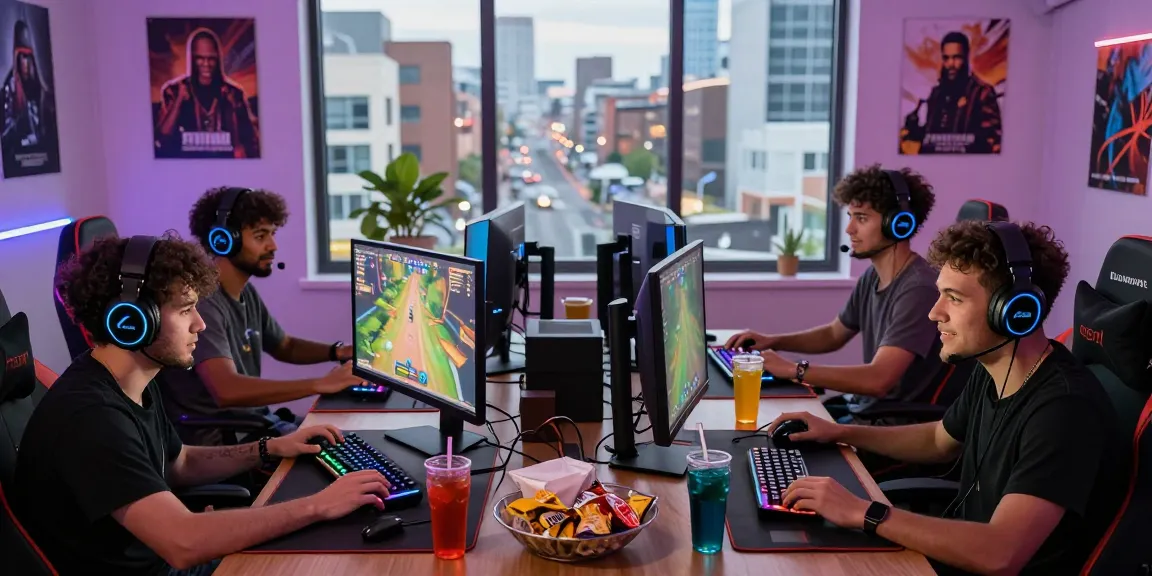 Exciting gaming moment with friends enjoying rokok 88 multiplayer session in a vibrant setup filled with snacks and energy drinks.