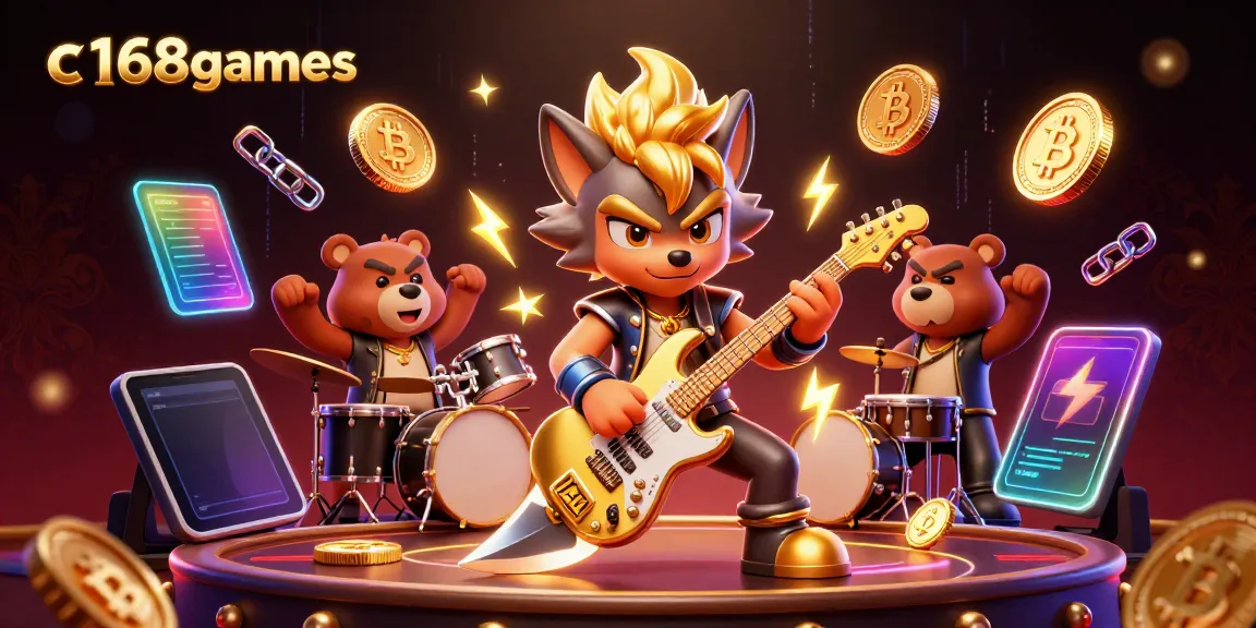 Experience c168games with this vibrant 3D casino scene featuring crypto elements and engaging characters.