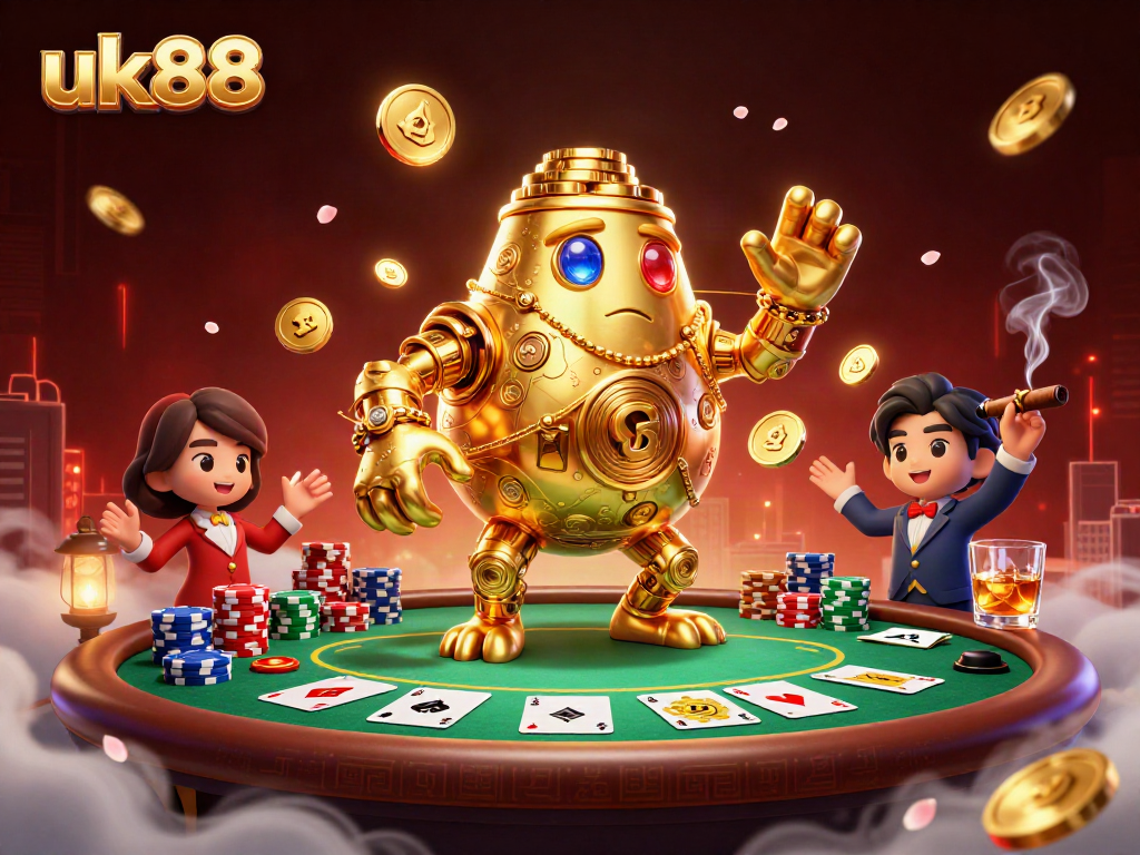 Experience vibrant gaming with the uk88 golden golem at a dynamic casino scene.