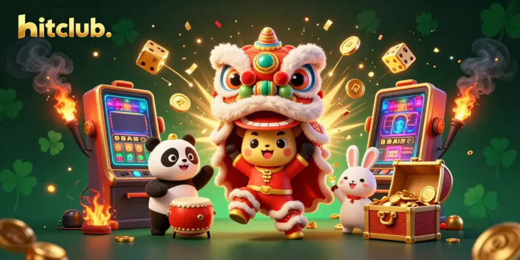 Experience thrilling wins at hitclub. with this exciting 3D casino scene bursting with animated characters and vibrant game elements.