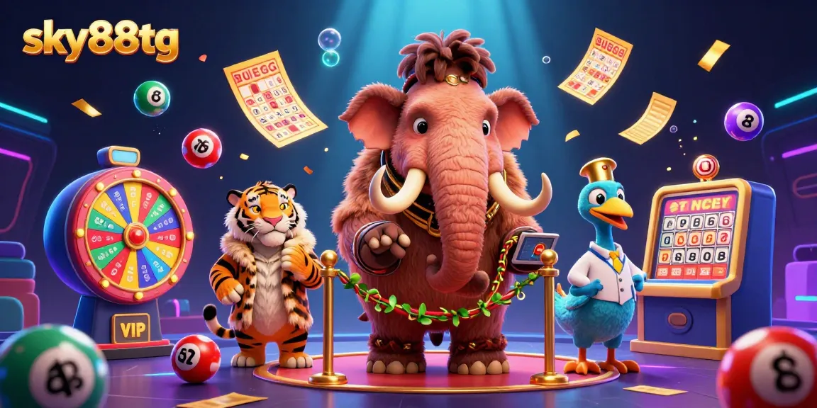 Experience exciting gaming action with sky88tg at this colorful 3D casino scene filled with dynamic elements.