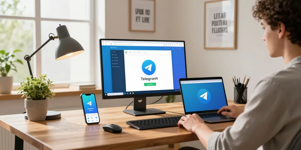 Effortlessly using Telegram网页版 in a modern home office setting.