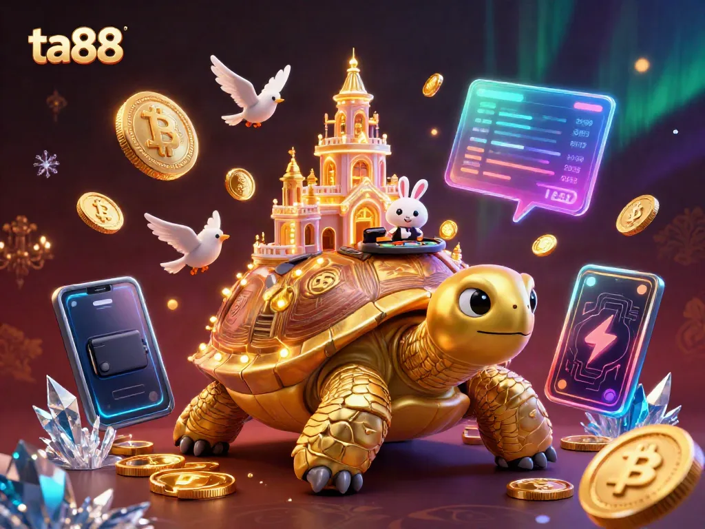 Experience thrilling wins at ta88 with a vibrant, engaging 3D casino scene featuring unique characters and games.