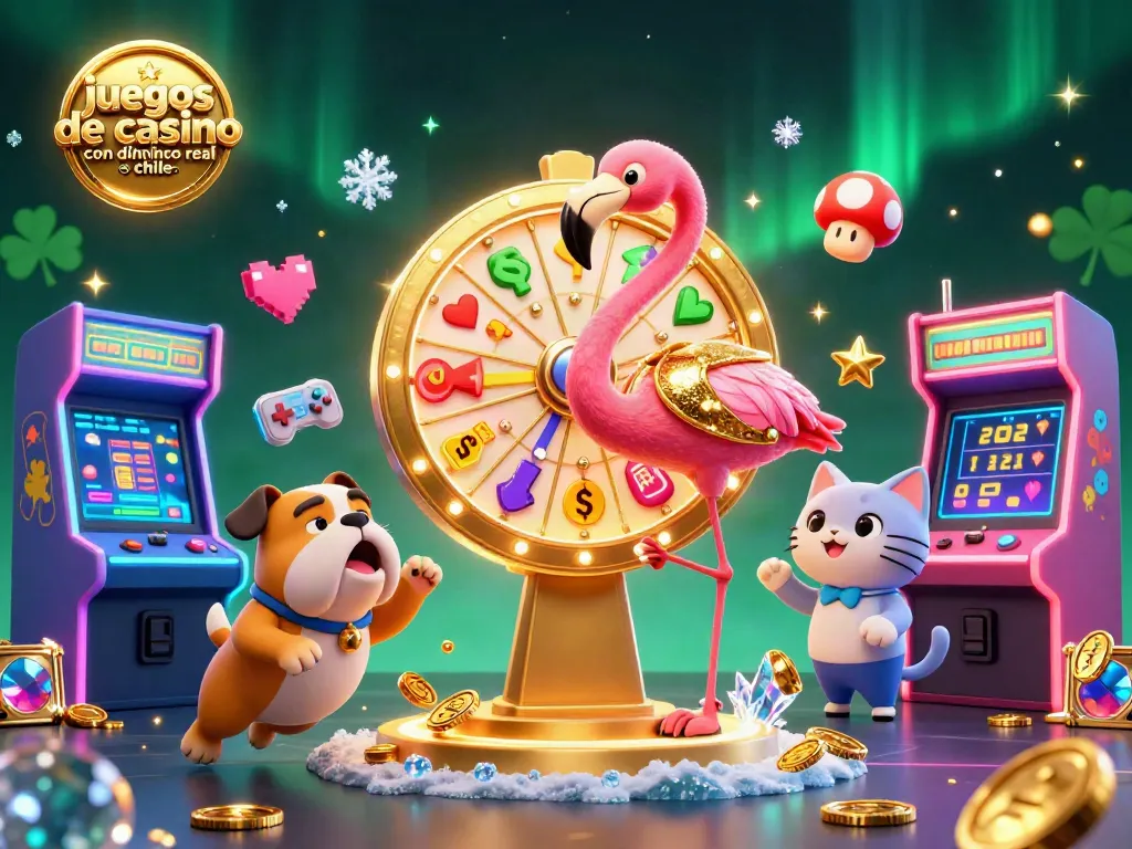 Descubre juegos de casino online con dinero real en Chile con flamenco presentador y perro entusiasta.