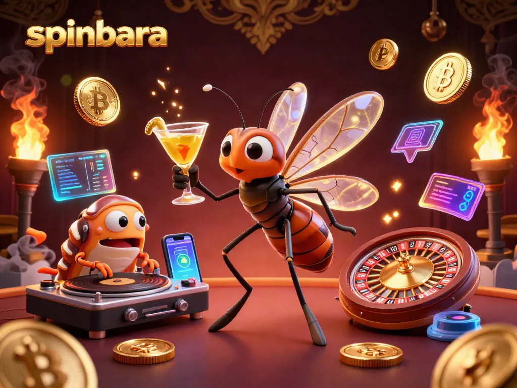 Experience thrilling gameplay at Spinbara with exciting casino characters and crypto elements.